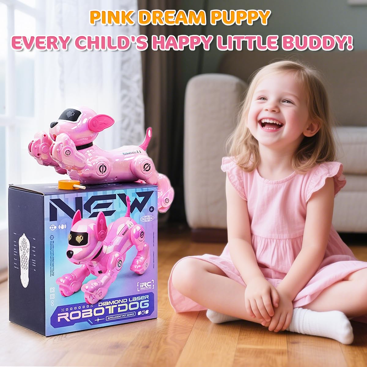 VATOS Rechargeable Robot Dog for Kids, Remote Control Robotic Dog with Programmable, 17 Interactive Functions & Volume Adjustable, Singing Dancing Robot Dog Toy Gift for Girls 3-8 Years Old, Pink