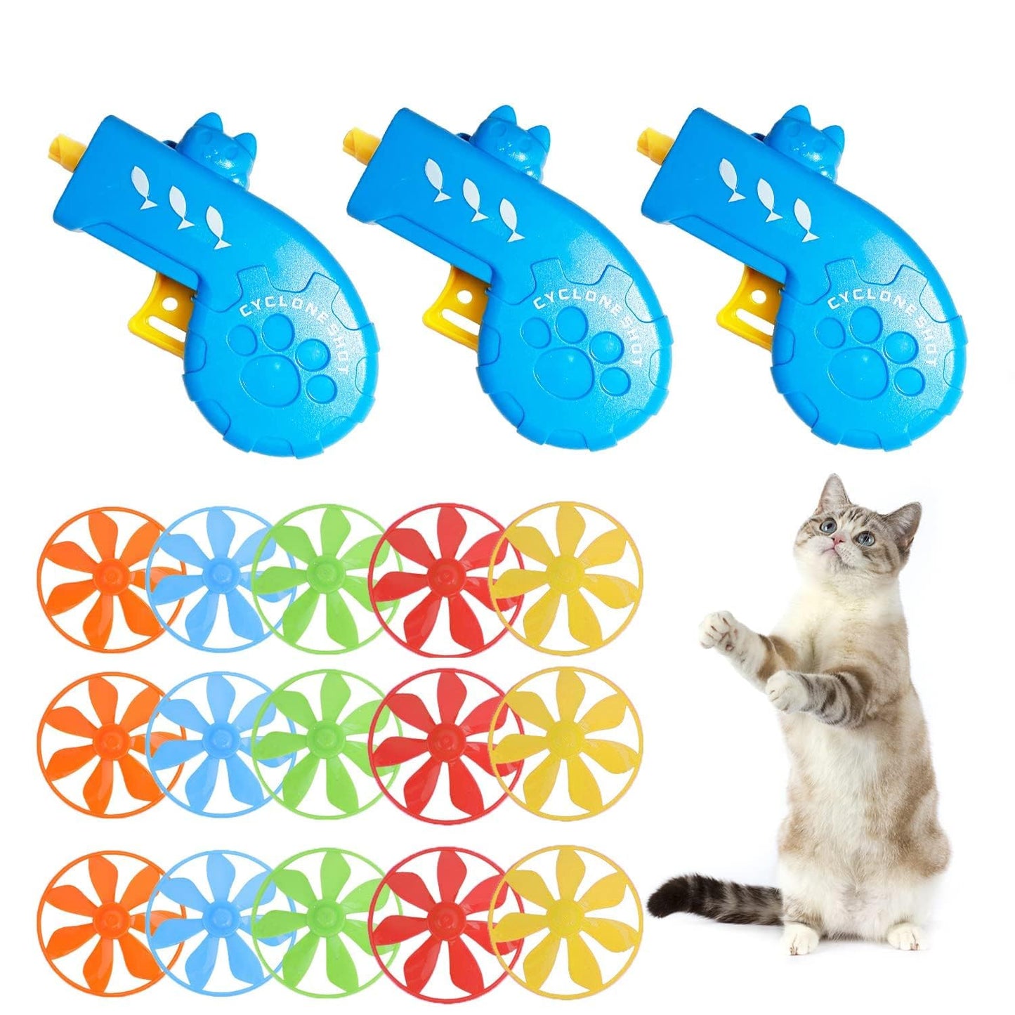 IAXSEE 18 Pieces Cat Fetch Toy with Colorful Flying Propellers Set, Cat Playing Tracking Interactive Toys for Kitten Indoor and Outdoor Chasing Training Hunting
