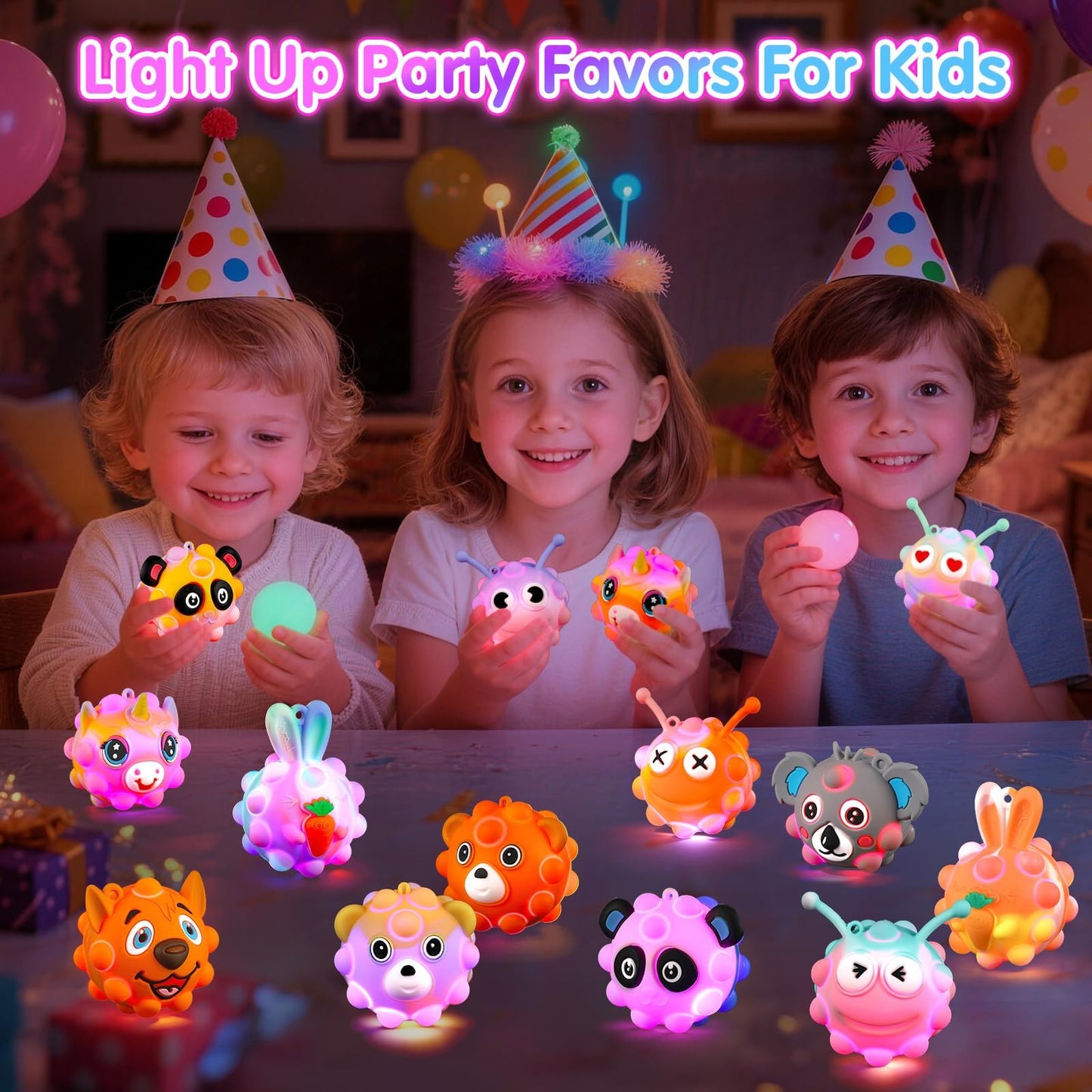 18pcs Light Up Animal Pop Balls Fidget Toys Party Favors for Kids 4-8 8-12 Sensory Squeeze Toys Stress Relief Balls Goodie Bag Stuffers Birthday Gifts Classroom Prizes Pinata Stuffers Treasure Box Toy