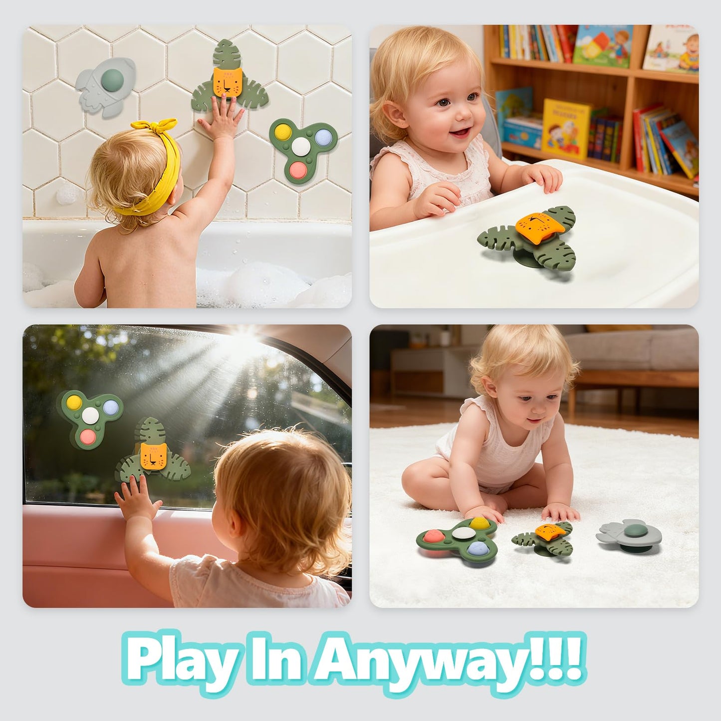 Silicone Suction Cup Spinner Toy for Babies&Toddlers – Food-Grade Safe & Fun Sensory Toy for Teething & Play – Perfect Baby Bath, High Chair & Travel Toy, Ideal Baby Gift for 1-3