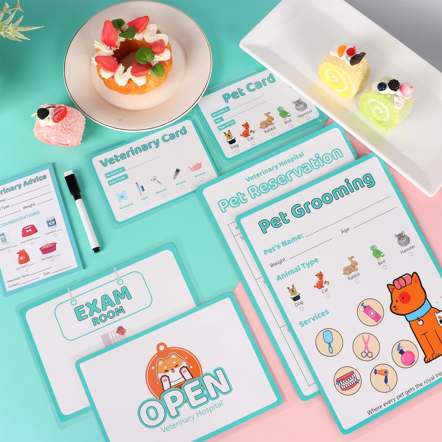 SHIQIKEJIPTY 8 PCS Pretend Play Vet Kit Animal Care Pretend Play Veterinarian Supplies Pretend Vet Notepad Kids Double-Sided Imagination Playtime Pads Doctor 30 Pages with Pen for Toddler