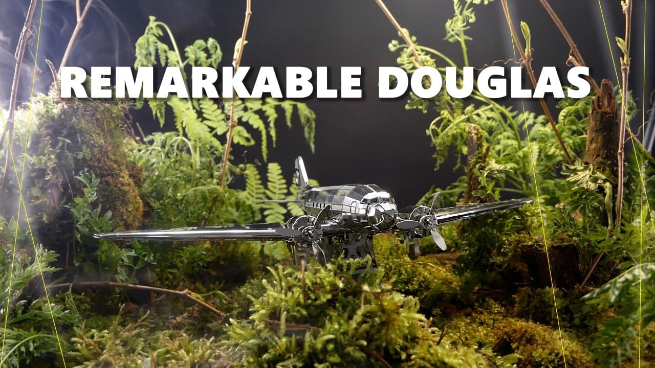 METAL-TIME REMARKABLE DOUGLAS, Douglas DC-3 Model, 3D Metal Airplane Model Mechanical Building Kit, Unique Wind-Up Moving Mechanism, Stainless Steel DIY Construction with Toolbox - 146 Pieces.