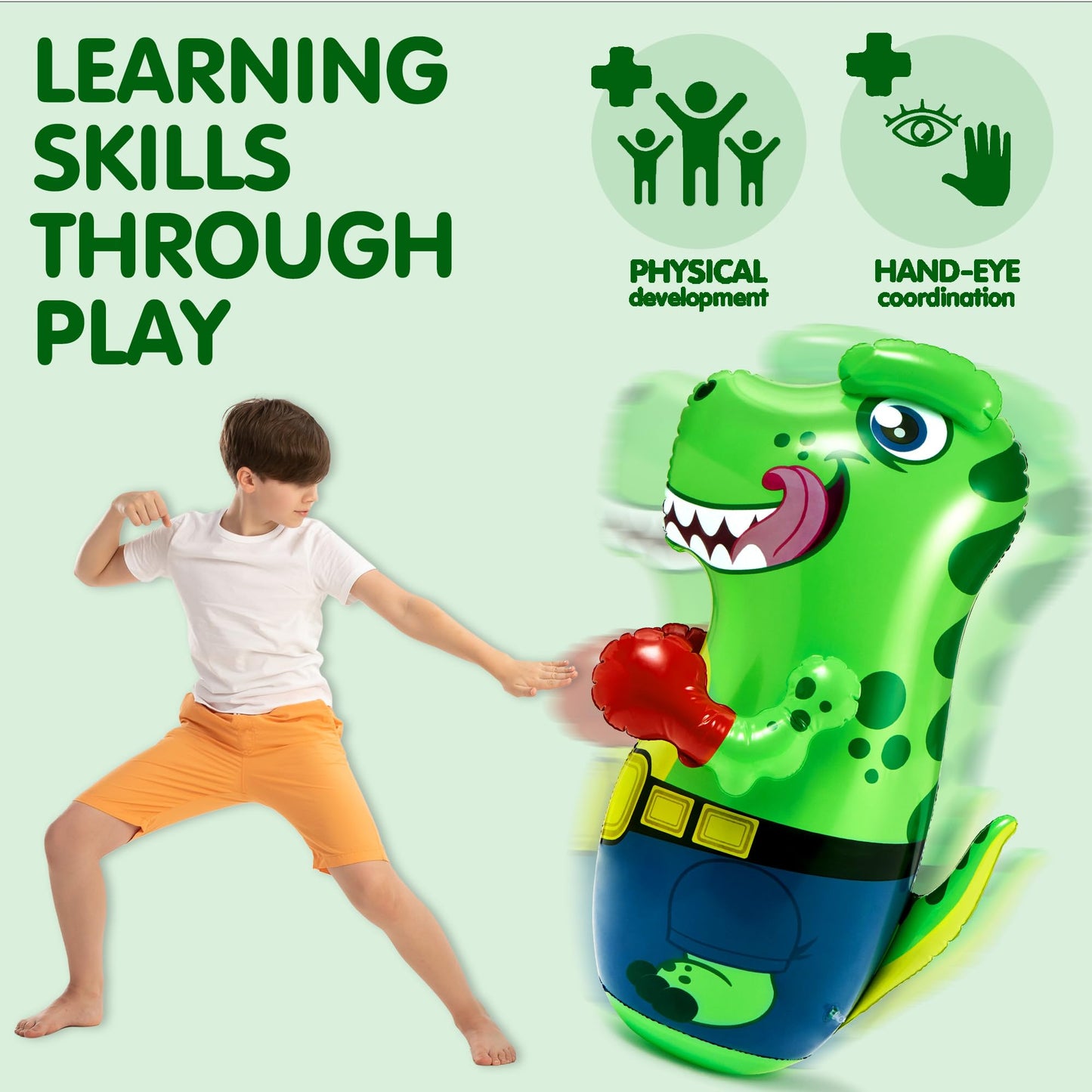 JOYIN Inflatable T.rex Dinosaur Bopper 47 Inches, Bop Bag Inflatable Punching Toy, Kids Punching Bag with Bounce-Back Action