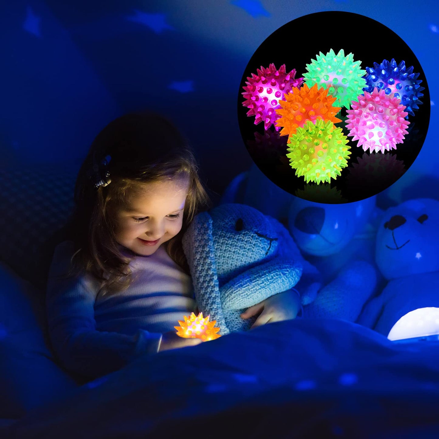 Lenwen 18 Pack Light up Balls LED Bouncy Balls Stress Relief Rubber Ball Flashing Squeaky Rubber Glow in Dark Toy Holiday Classroom Prizes Party Favors for Teens, Adults, Children