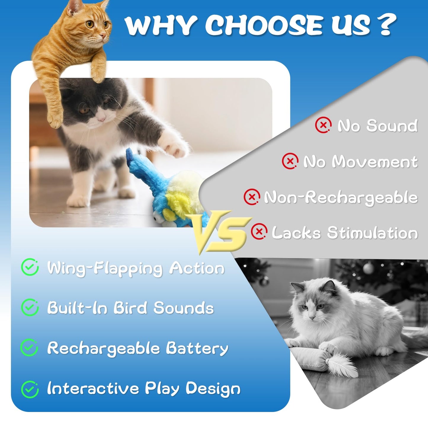 JoyCub Chirping Flapping Bird Cat Toy for Indoor Cats (Not Flying), Interactive Rechargeable Motion Sensor Toys, Lifelike Simulated Sparrow Kitten Exercise Toys for Bored Cats Entertainment