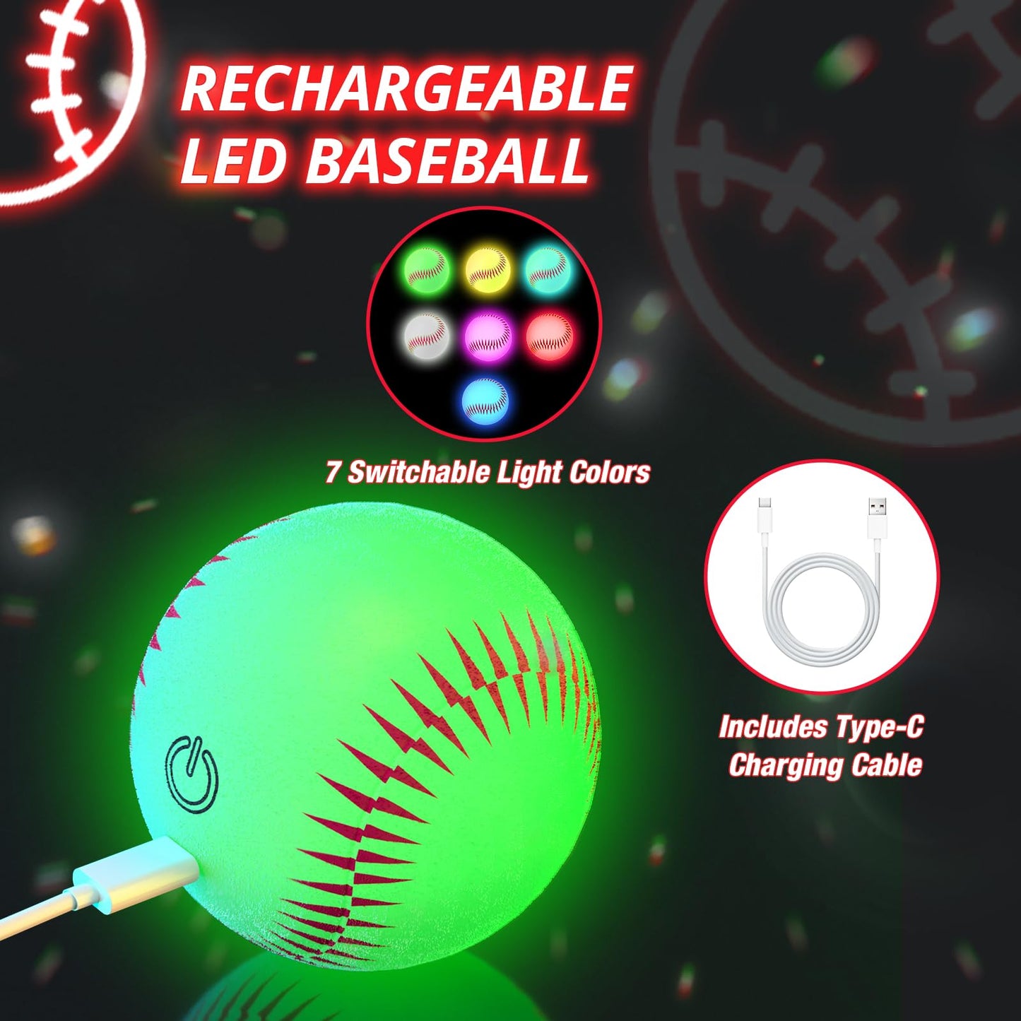 Wee Wonders 3-in-1 LED T Ball Set for Kids, Adjustable Height, Hanging Tee Ball Set with Baseball Launcher/4 Softballs/Light Up Bat, TBall Stand Sport Toys, Baseball Gifts for Boys Girls Age 3-5