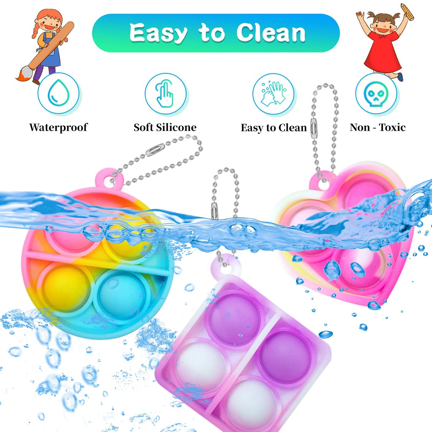 ONKULL Pop Fidget Keychain 90 Pack ,Mini Fidget Toys Bulk ,Sensory Toys for Kids ,Party Favors for Kids 4-8,8-12 Year ,Back to School Gifts for Classroom ,Birthday Goodie Bags Stuffers