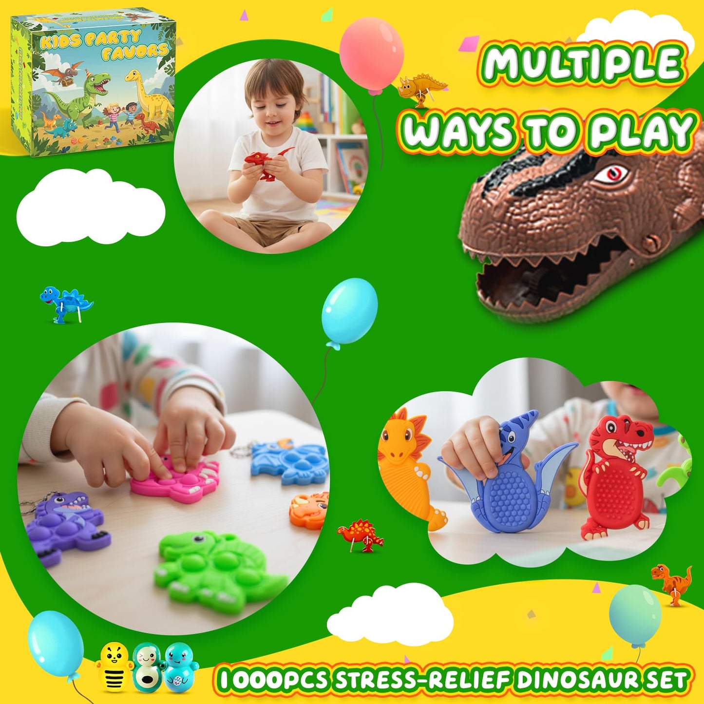 1000 PCS Party Favors for Kids, Dinosaur Sensory Fidget Toys Bulk, Treasure Chest for Kids Prizes, Easter Egg Fillers for Kid, Prize Box Toy for kid Classroom, Treasure Box Prizes, Pinata Stuffers