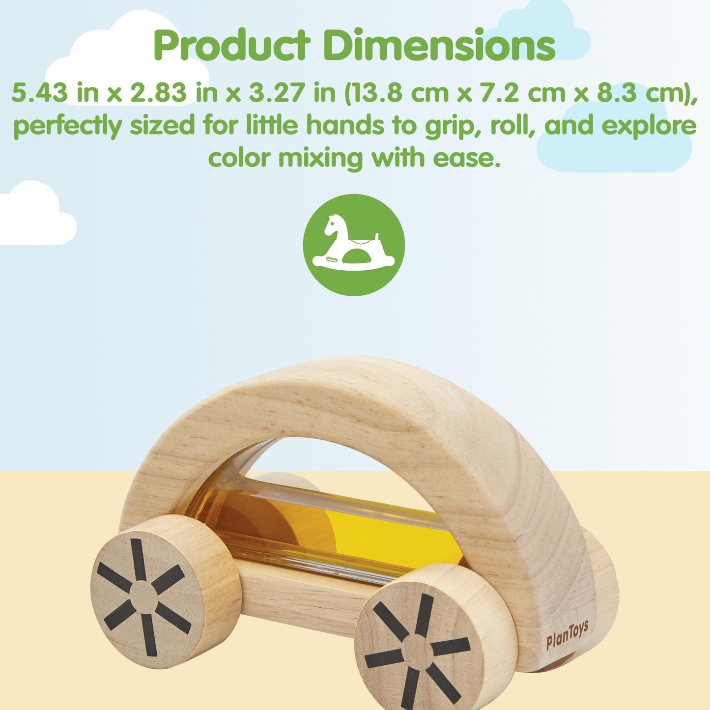 PlanToys® Wautomobile – Yellow | Montessori Wooden Toy Car for Toddlers | Water-Filled Sensory STEM Vehicle | Educational Cause-and-Effect Toy for Kids | Eco-Friendly, Safe & Durable