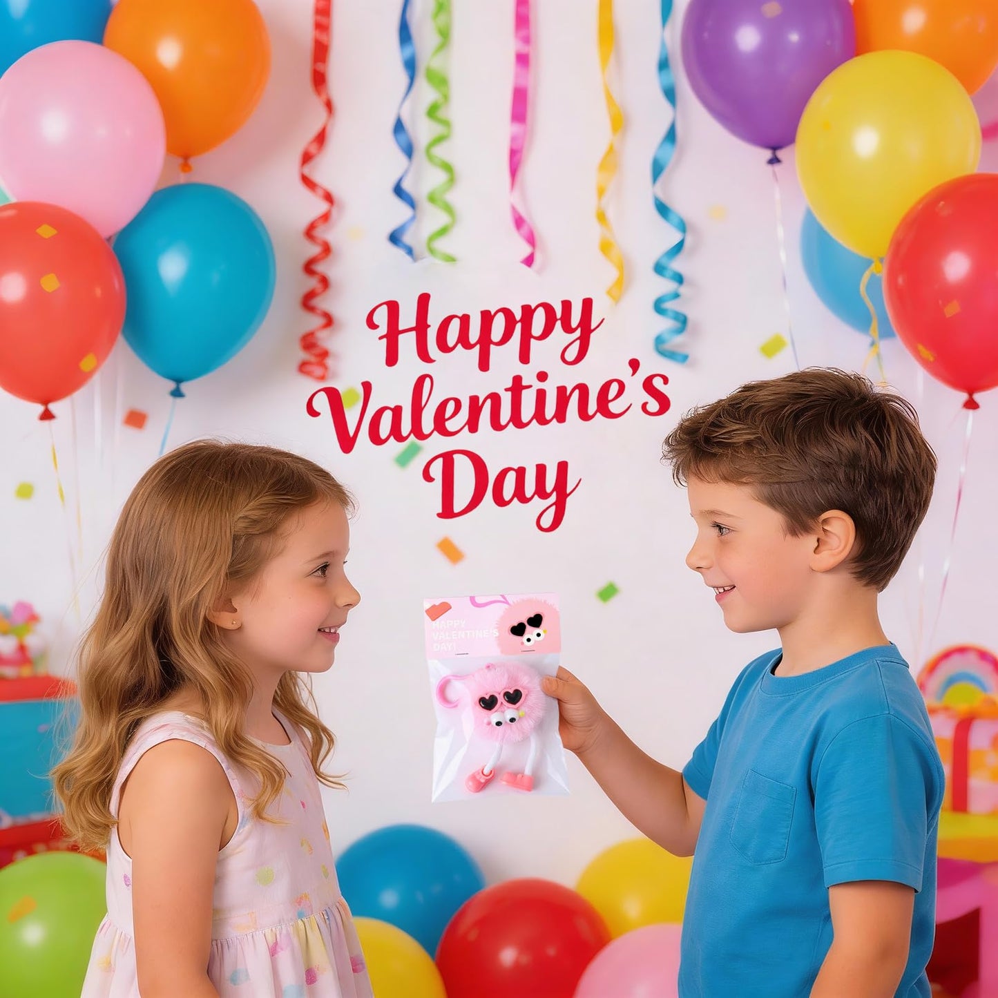 MEADIN Valentines Day Gifts for Kids - 24 Pack Pre-filled Plush Toys Keychains with Valentine's Gift Cards for School classroom Class - Valentine Party Favors for Kids Boy Girls Toddlers