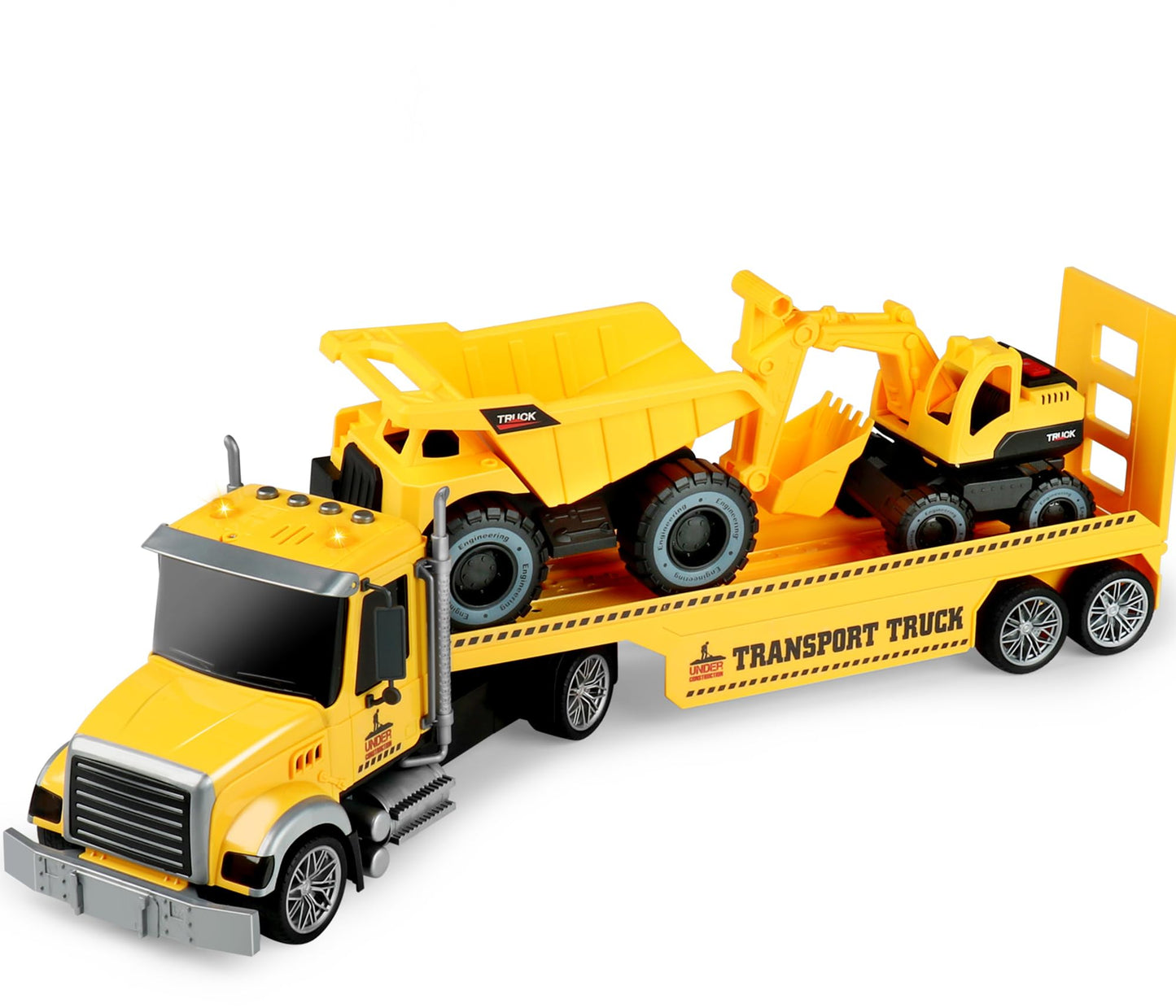 Dwi Dowellin 27" Large Friction Powered Construction Truck Car Toy with Excavator and Dump,Semi Truck Toys for 3 4 5 Years Old Toddlers Kids Boys & Girls Gift