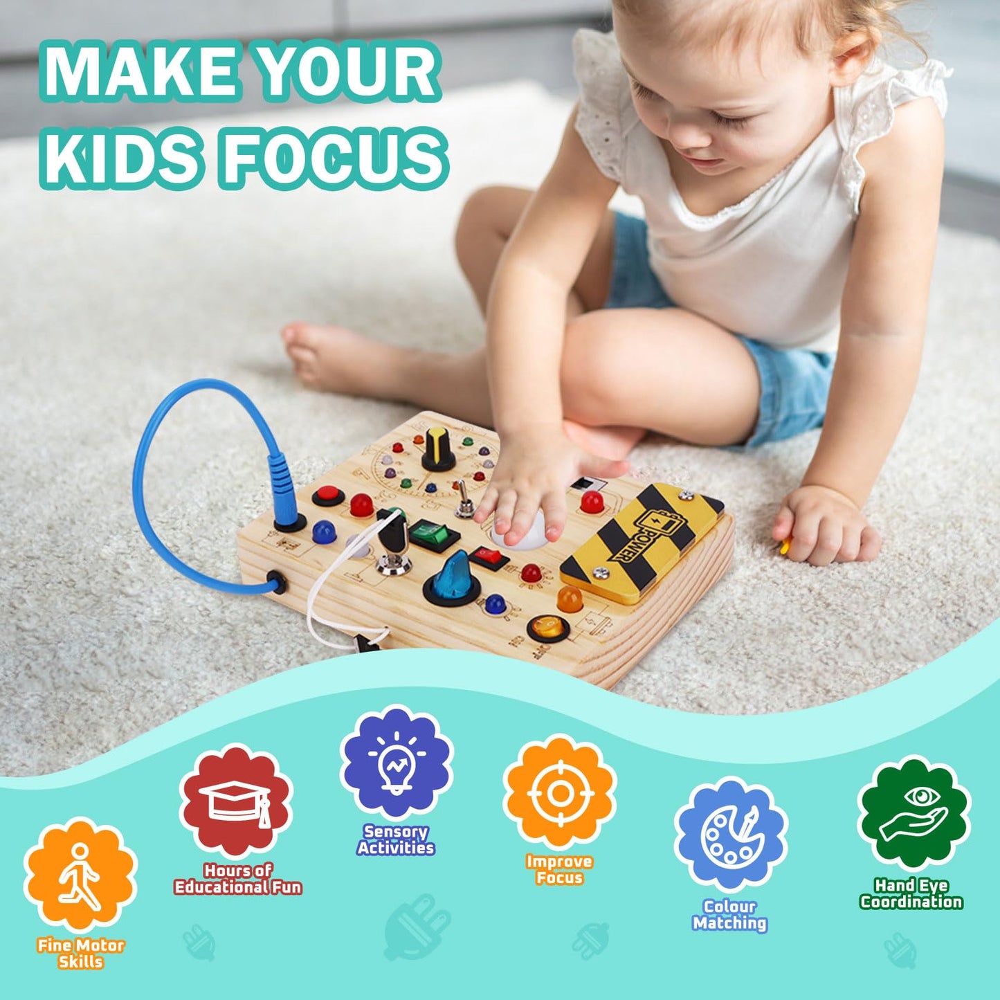 Hoarosall Montessori Busy Board - Sensory Toys for 1-3 Year Old Boys & Girls,Travel Educational Learning Activities for Toddlers,Sensory Toy for Kids with Autism