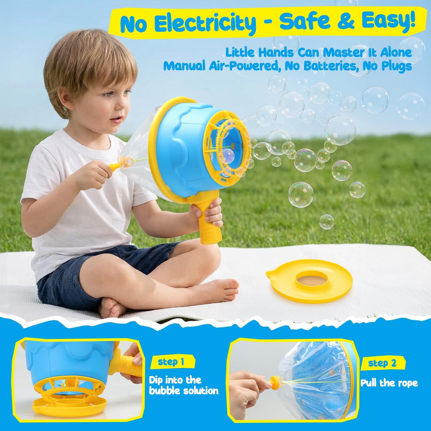 Dolanus Air Cannon Bubble Machine Gun Wand Toy, Giant Bubbles Maker Blaster Blower, Toys for Age 3 4 5 6 8 Year Old Kids Toddlers, Outdoor Fun Activities Games Summer Toys, Birthday Gift (Blue)