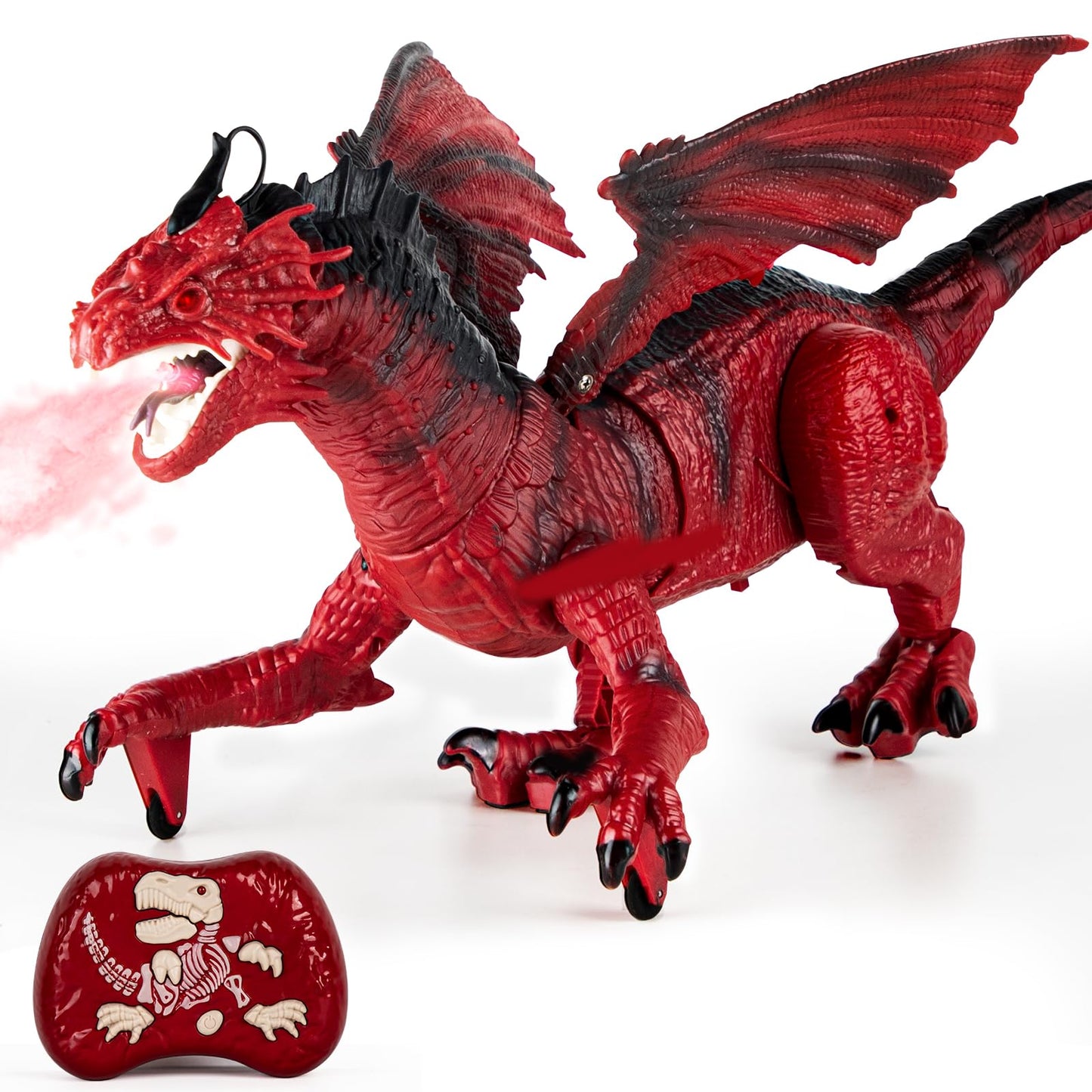 Remote Control Dragon Toy for Kids with 360° Swaying Head, Roaring, Spraying & Light Up- Remote Control Robot Toys for Kids - Red