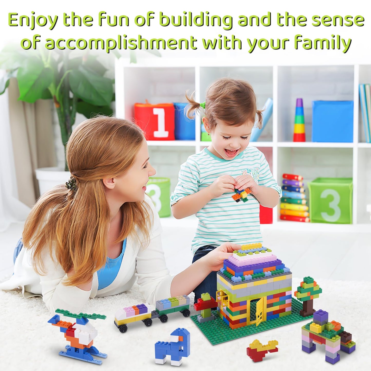 1100 Pieces Building Bricks, Compatible with Lego Classic Building Blocks Bulk with Baseplates, Doors Windows and Wheels, STEM Creative Construction Toys for 6 7 8 9 10 11 12 Year Old