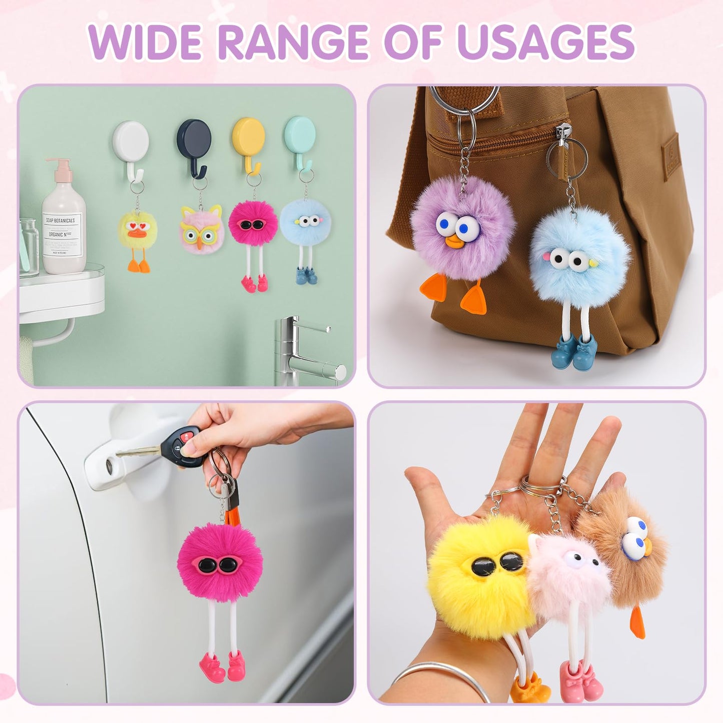 24 PCs Party Favors Keychains - Fuzzy Keychain Cute for Birthday Party Favors for Kids 8-12 Goodie Bags Stuffers for Kids End of Year Student Gifts from Teacher 5th Grade Graduation Gifts