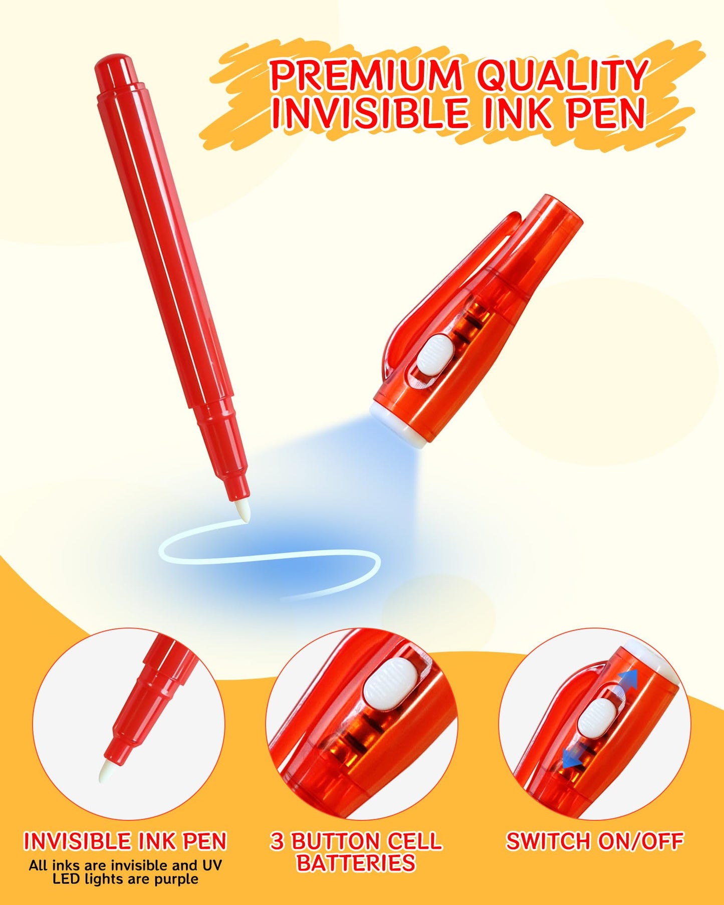 GUKAZH 16 Pcs Invisible Ink Spy Pens with UV Light, Magic Invisible Markers for Secret Message Classroom Prizes for Students, Birthday Valentine's Day for Girls Boys Party Favors Toys