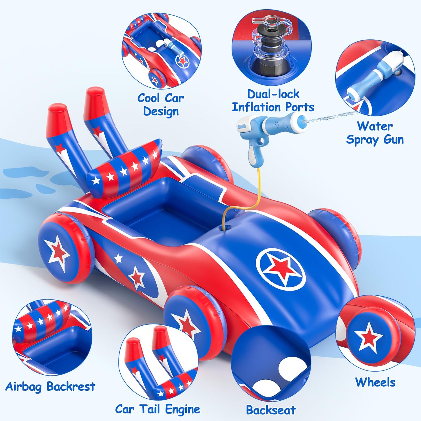 ASDGZD Kids Pool Floats with Water Gun, Car Toddler Inflatable Pool Toys for Kids Age 3-8 Years Old, Summer Outdoor Water, Beach, Swimming Pool Toys Gift for Boys and Girls