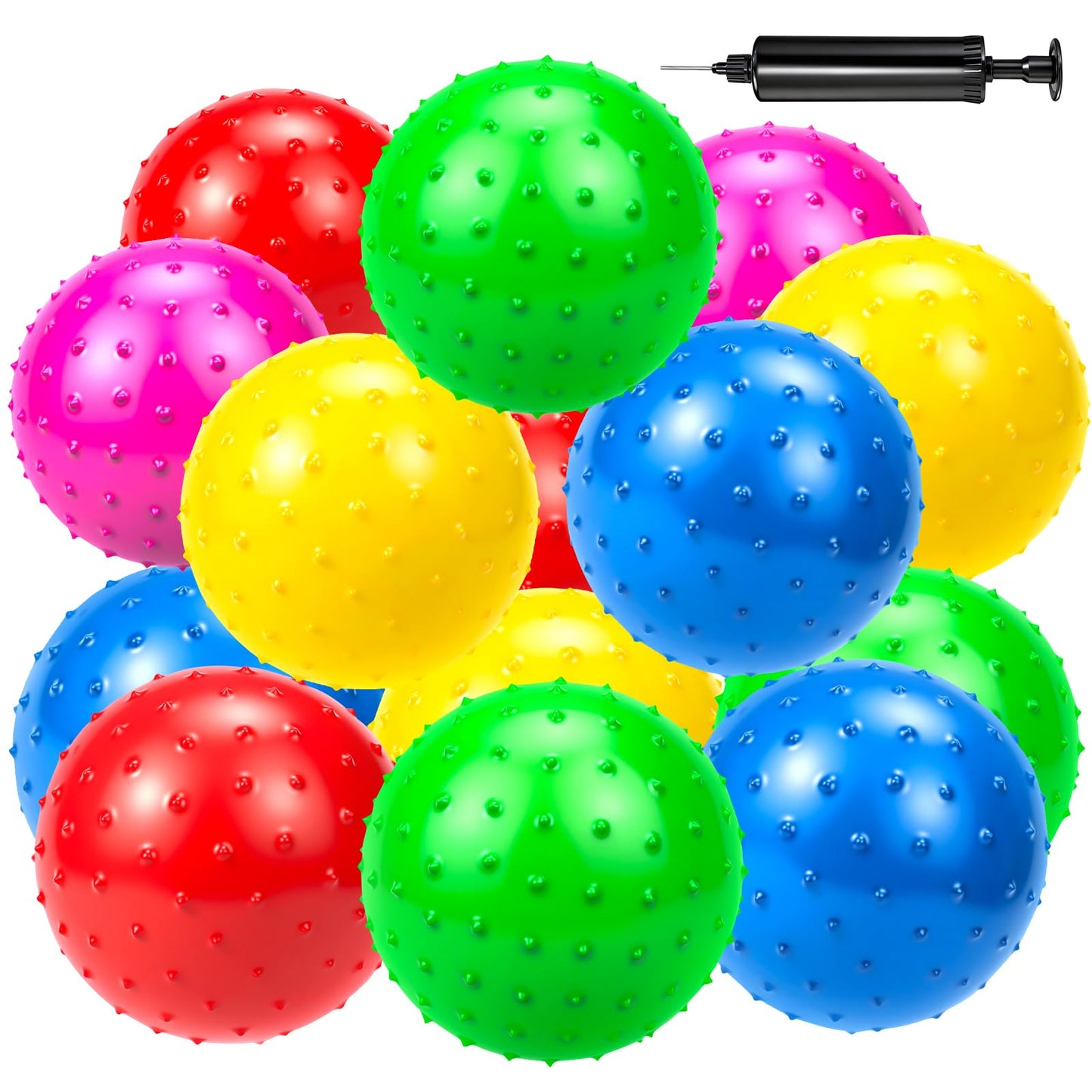 Hymaz 20Pcs Bouncy Balls for Kids Toddlers, 9 Inch Sensory Balls Spiky Massage Stress Ball Bulk with Air Pump, Indoor Outdoor Adult Sports Sensory Toys & Kids Fun Beach Party Favors