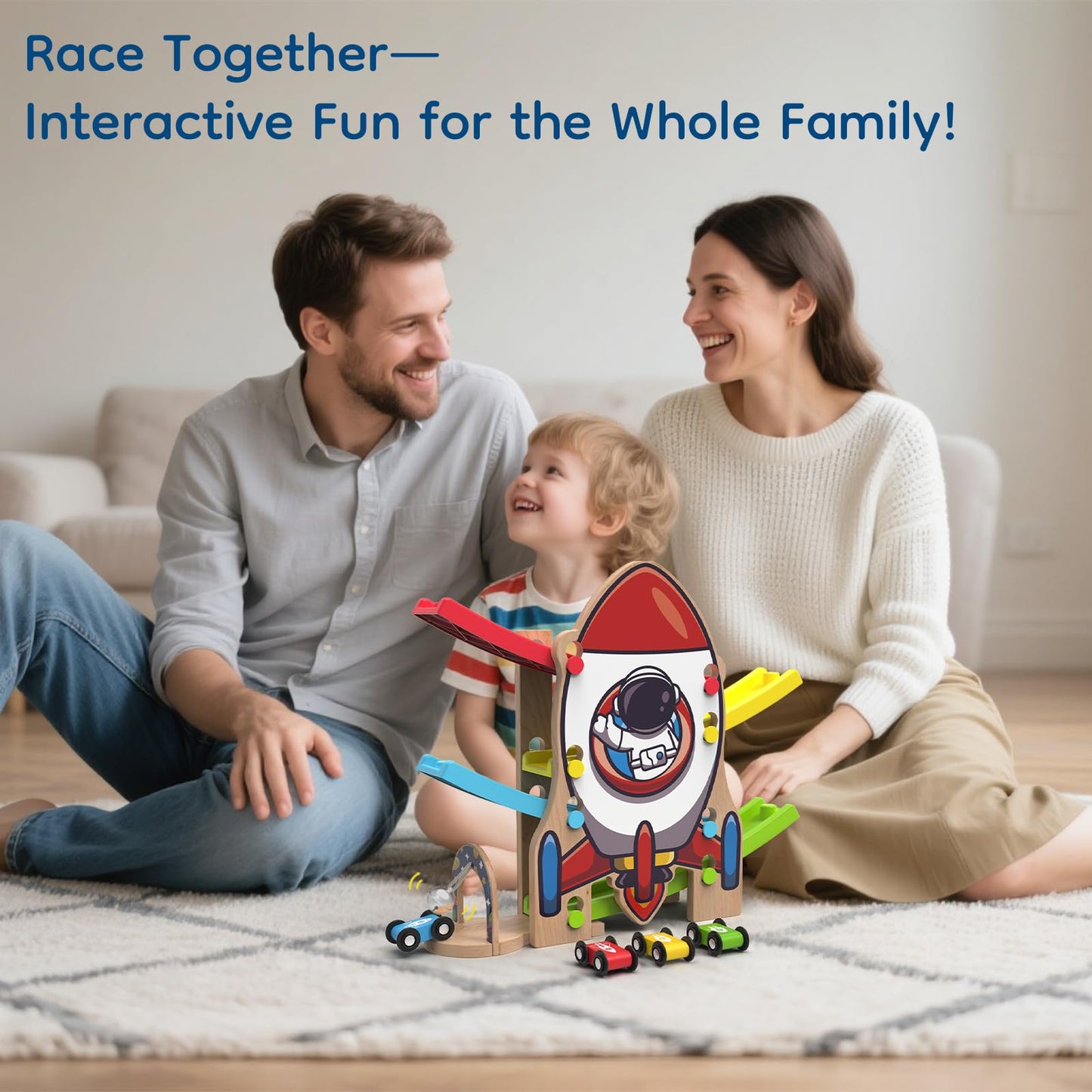 Letoiz Wooden Race Track Car Ramp Racer Toy for Toddlers, Rocket Car Ramp Toy Vehicle Playsets with 4 Mini Cars - Fine Motor Skills Toddler Toys for 2 3 Year Old Boy and Girl Birthday Gifts