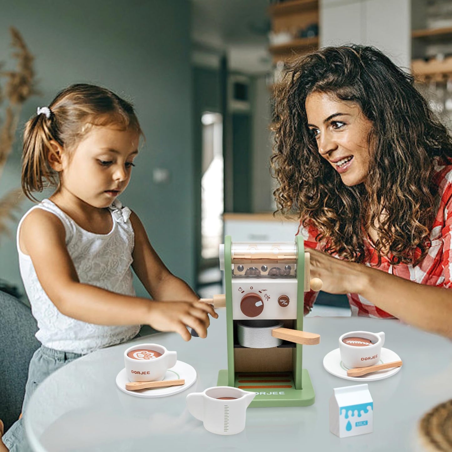 Smartwo Kids Wooden Coffee Maker Toy,Coffee Machine Playset with Grinder,Play Coffee Making Routine,Stimulates Imaginative Pretend Play and Life Skills,Birthday Gift for Toddler Boy Girl,17pcs