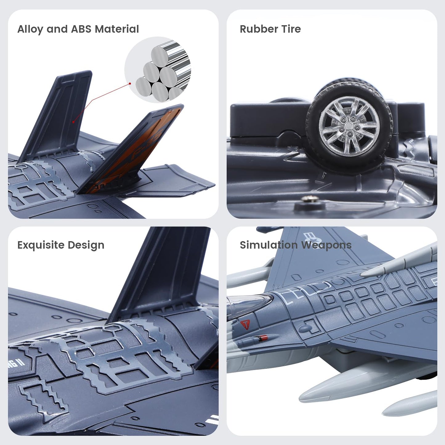 Double Fighter Jet Toy, F35 & F16 Diecast Planes with Lights & Sounds, Pull Back Military Airplane Toy Gift for Toddler,Kids, Boys