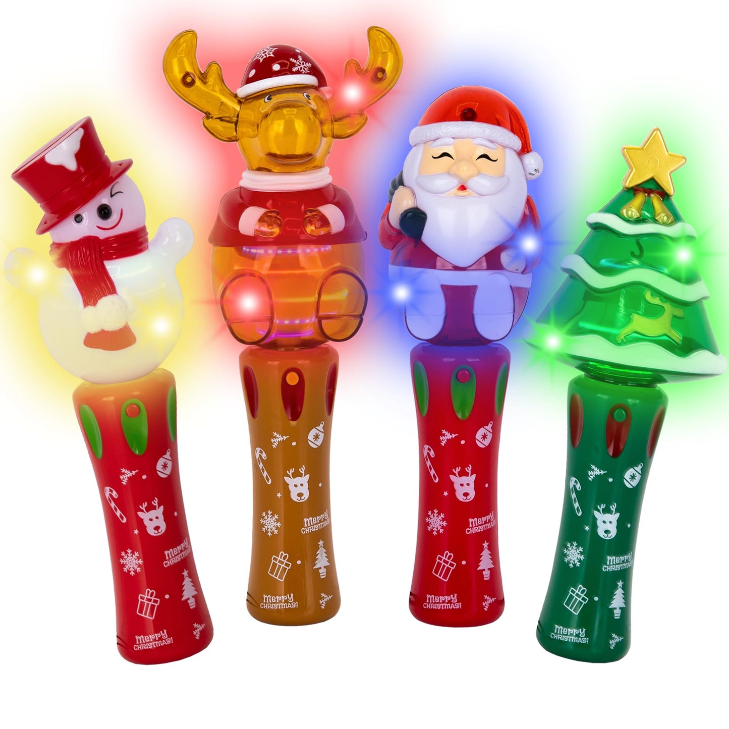 ArtCreativity Christmas Light Up Spinner Wands – Set of 4 Festive Designs with Multicolored LEDs – Fun Christmas Light Up Toys and Spinning Wands for Kids, Great Holiday Stocking Stuffers and Gifts