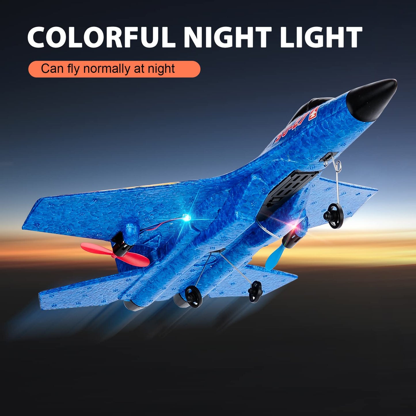 RoofWorld Gravity Gliders SU27 RC Airplane Remote Control Airplane 2.4GHZ RC Plane 6-axis Gyro Stabilizer RTF RC Glider for Beginner LED Lights for Night Flying