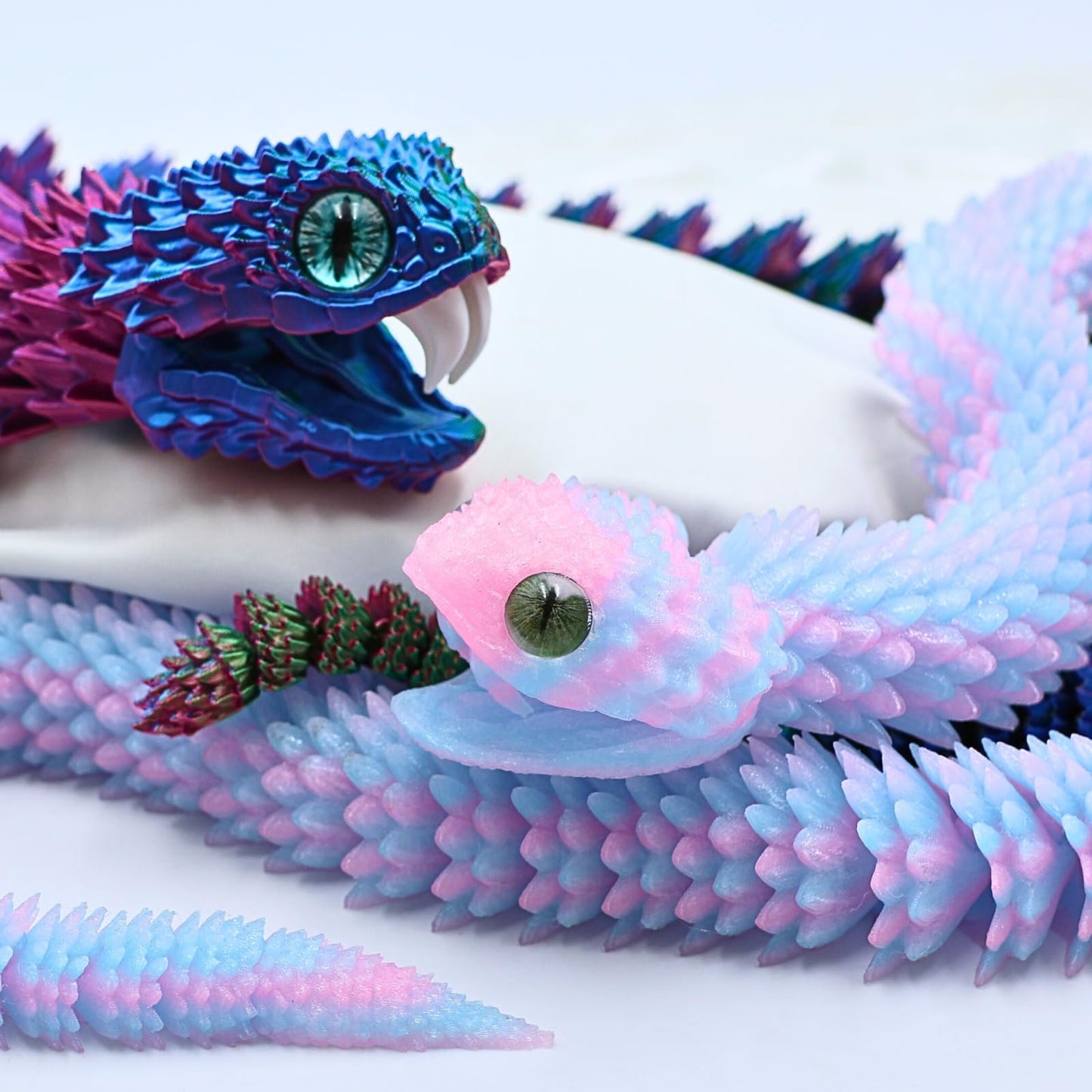 Dpcirk 35.5-inch Oversized 3D Printed Snake Model with Movable Teeth and Flexible Joints, Reptile Animal Figurine, Stress Relief, Surprising and Magical Gift (35.5in Red Blue Yellow)