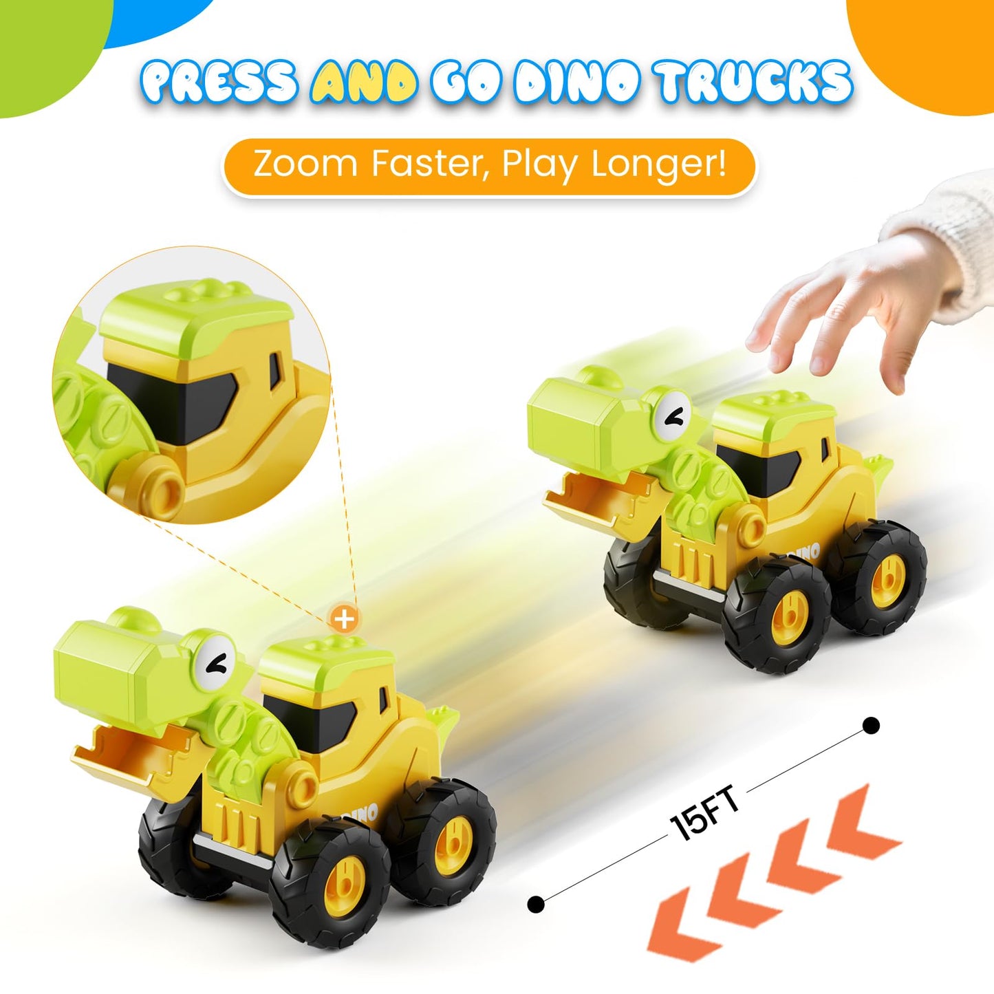 Dimoarch Construction Toys for 2 3 4 5 Year Old Boy Kids Toddlers, Press and Go Dino Truck Construction Vehicle Toys Sandbox Excavator Toys Boy Birthday Gifts