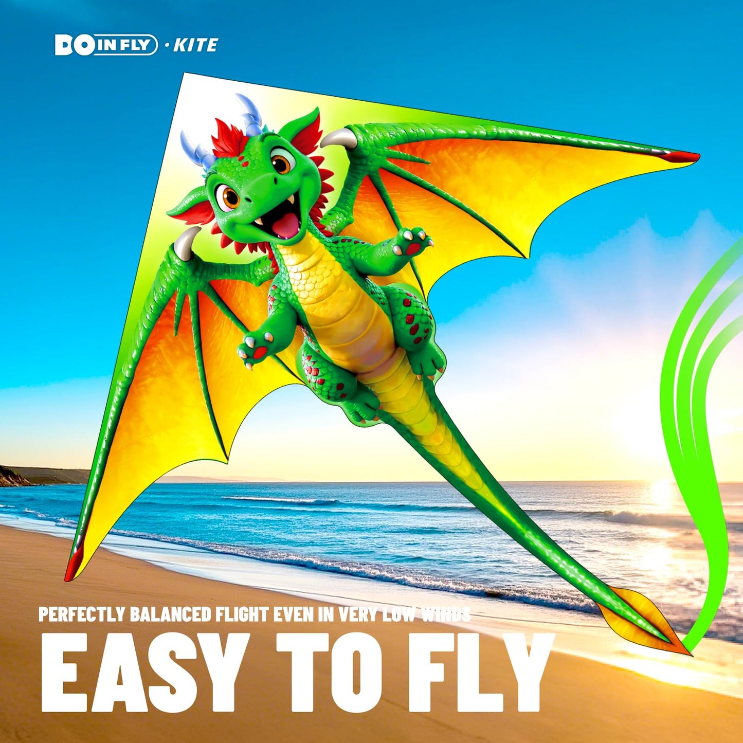Doinfly Cartoon Dragon Kite is Suitable for Children and Teenagers, Including Boys and Girls. This Kite is Extremely Easy to Fly and is Perfect for Family outings, Outdoor Games and Activities.