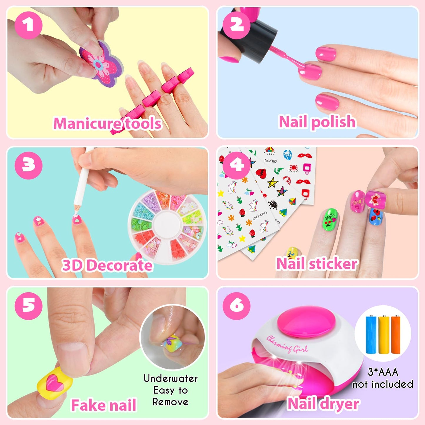 QoQlz Kids Nails Polish Set for Girls with Hair Gem Stamper Kit, Nail Art Kit for Kids Ages 7-12 - Cool Girly Stuff - Birthday Gifts for Girls 6 7 8 9 10 11 12 Years Old