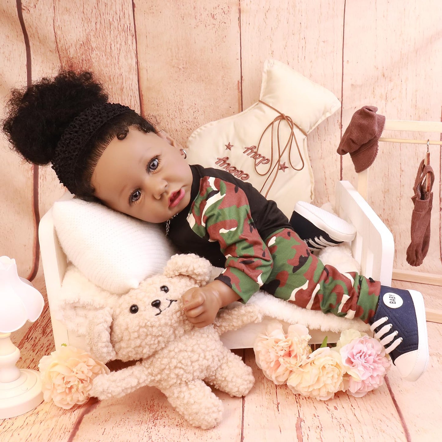 HOOMAI Lifelike Reborn Baby Dolls with Soft Body African American Realistic Girl Doll 22.8 Inch Best Birthday Gift Set