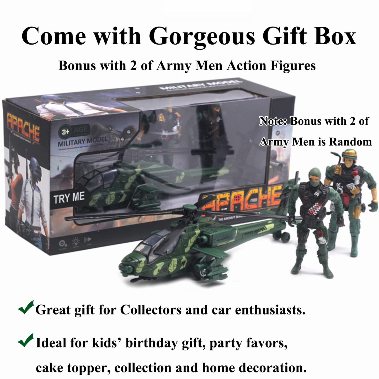 OTONOPI Military Helicopter Pull Back Army Airplane Toys with Lights and Sounds Diecast Air Force Model Plane Birthday Xmas Gifts for Boys and Girls, Bonus with 2 of Army Men Action Figures