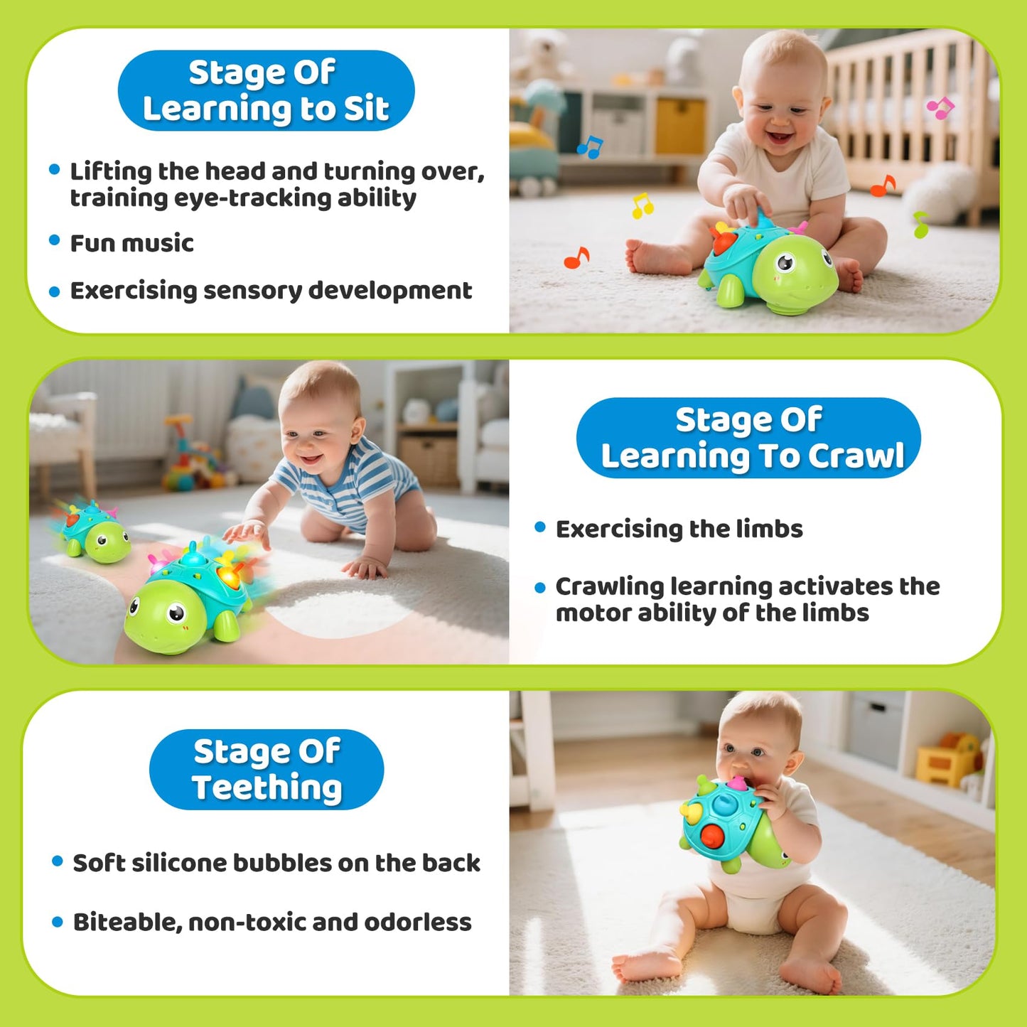 TSYAN Baby Toys 6-12Months, Musical Turtle Crawling Infant Toys, Tummy Time & Infant Toys with Light & Sound,Early Learning Educational Toy Christmas Birthday Gifts for Boys Girls 0-1 Years Old