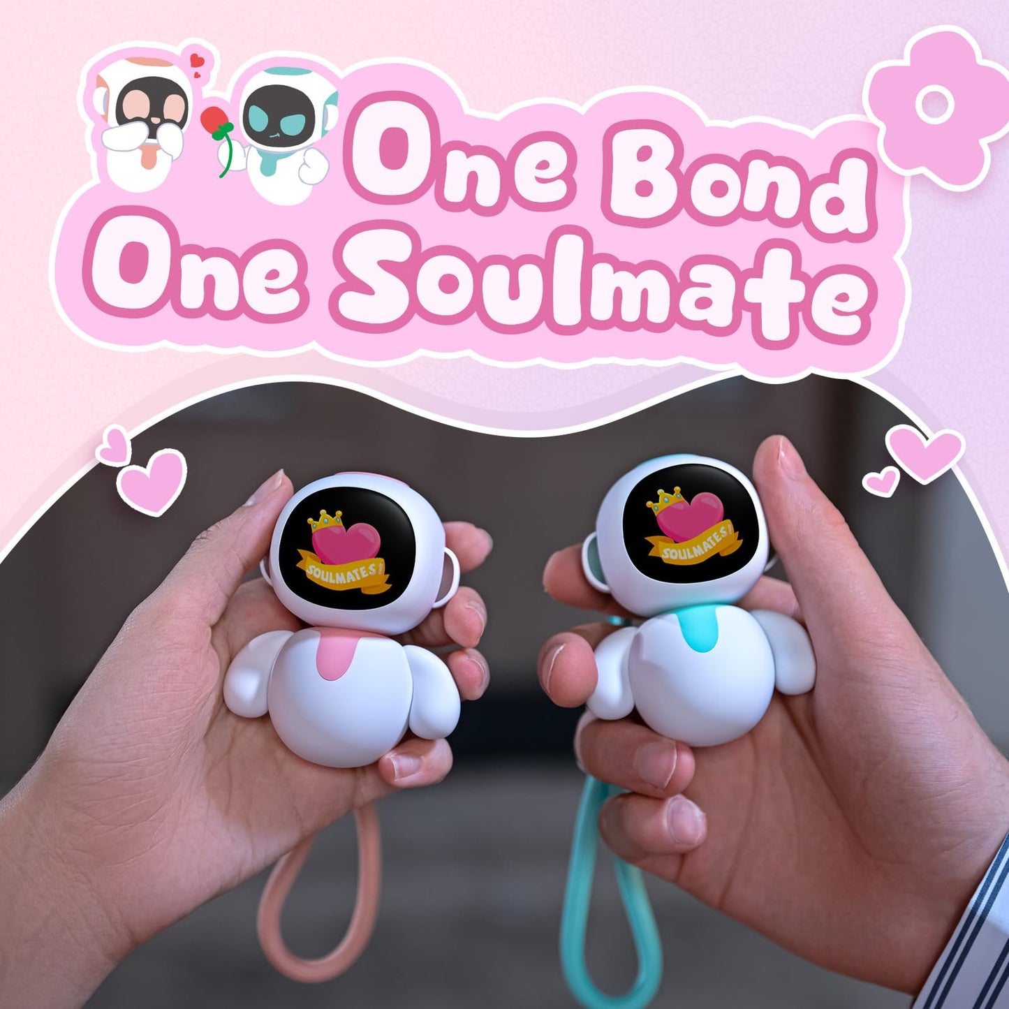 ENERGIZE LAB Eiliko Lover Set + Mystery Swappable Themed Bodies - Portable Robot with AI, Fun Electronic Pendant Toys, Gifts for Couples and Best Friends.