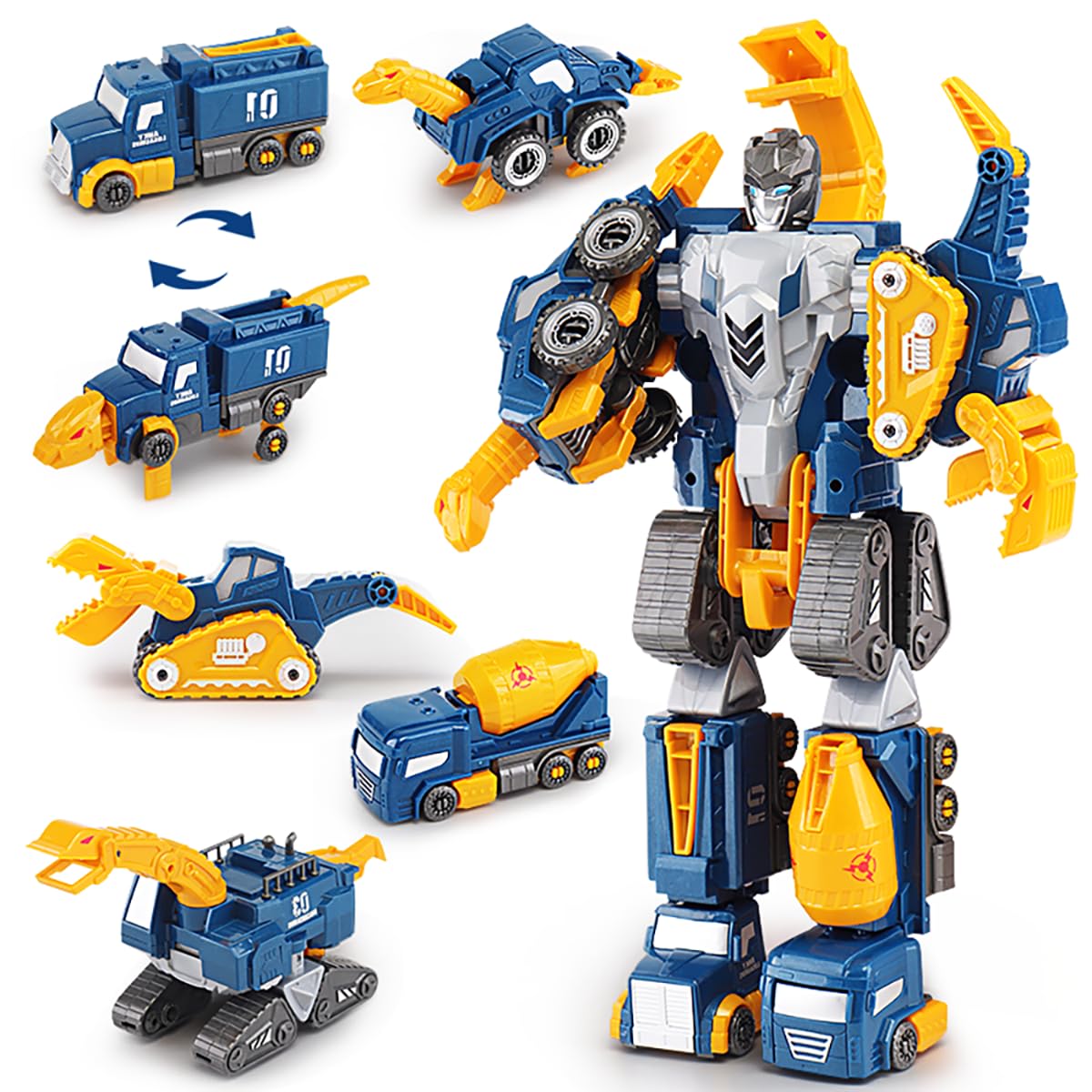 Construction Trucks Toy Dinosaur Vehicles Magnetic Set, 5-in-1 Educational STEM Building Car Kit, Transform to Big Robot, Holiday Present Birthday Gift for Toddler Kid 3 4 5 6 7 Year Old Boys Girls