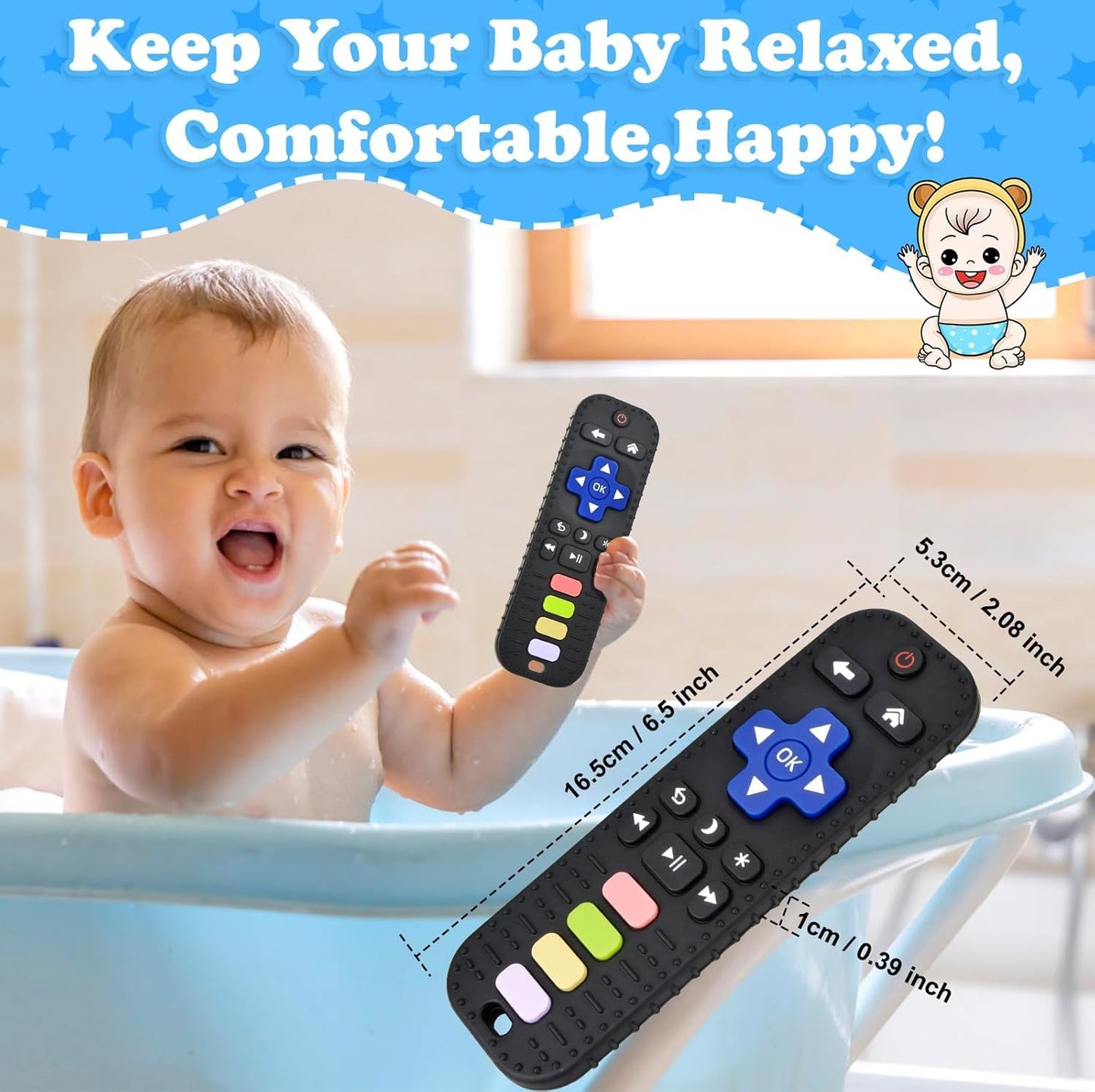 GUIGUZHJ Teether Toys, Teething Relief Teethers Toys for Babies 3-6 12 Months, Play Phone Remote Control Keyboard Toy for Newborn Infant Boy Girl Autism Essentials, Food Grade Silicone Sensory Toy