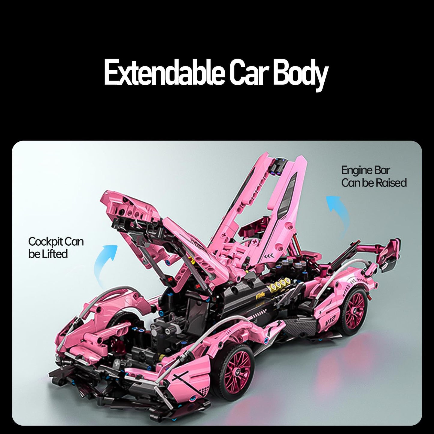 Chodia Sport Racing Car Building Block Sets for Adults, 1:14 Pink Race Supercar Toys Kits Collectible MOC Model Christmas Xmas Birthday Gifts for Old Boys and Girls, Teens Men Women Age 8-12 12-16,14+