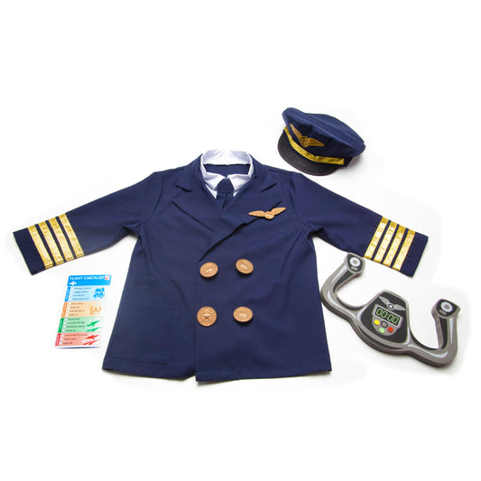 Melissa & Doug Pilot Costume, Pretend Play Dress Up Set (6-Pc) Jacket, Hat, Yoke & Accessories, Role Play Toys for Kids 3+