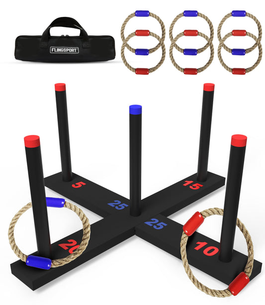 FLINGSPORT Ring Toss Game, Incl. 6 Rings, Case, Easter Gifts for Kids, Outdoor Yard Games for Kids Adults & Family, Backyard Party Activities, Gifts for Teens, Boys & Girls Ages 8-12+ Years Old