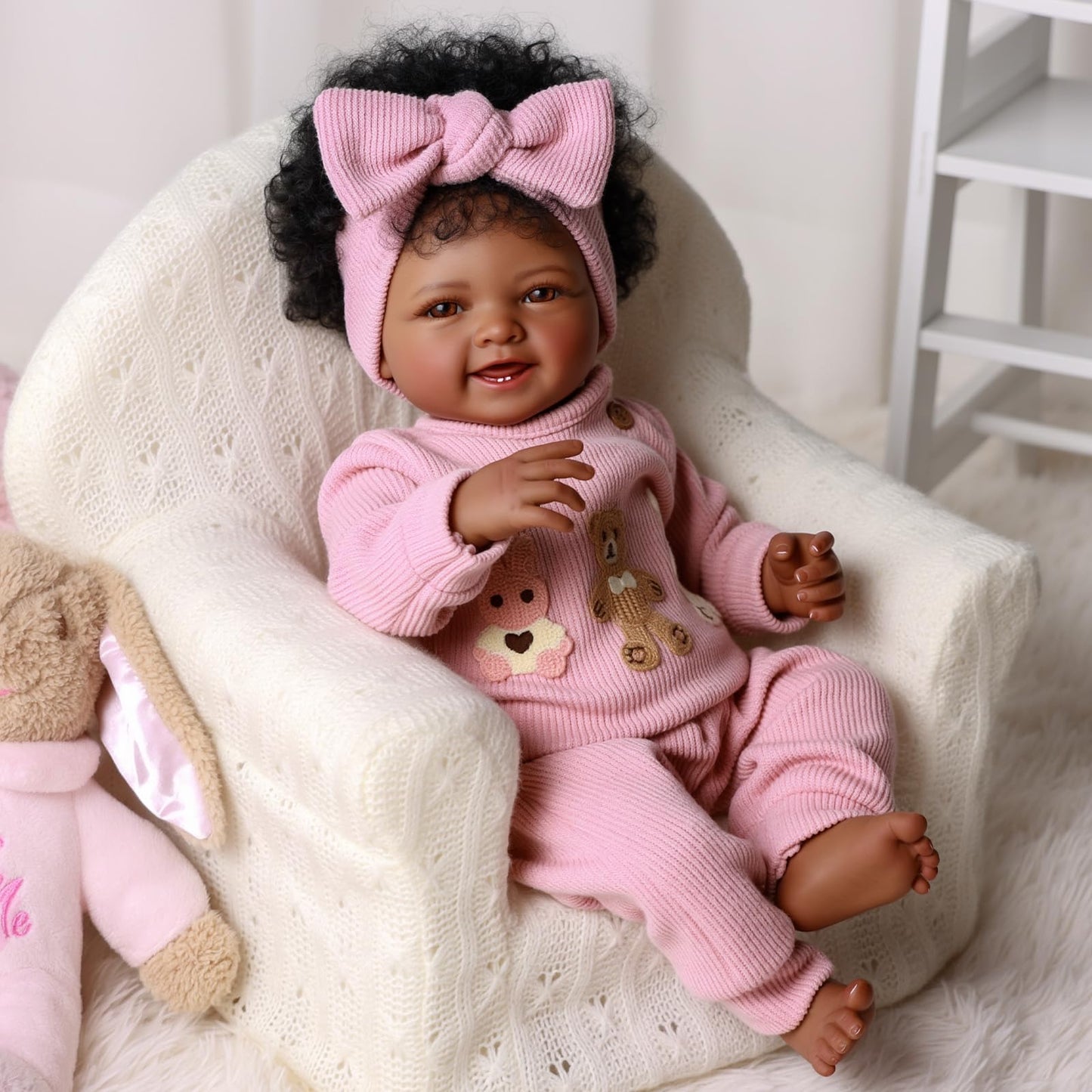 BABESIDE Lifelike Reborn Baby Dolls Black - 17-Inch Baby-Soft Body & Curls Realistic-Newborn Baby Doll African American Real Life Baby Dolls Cloth Body for Kids