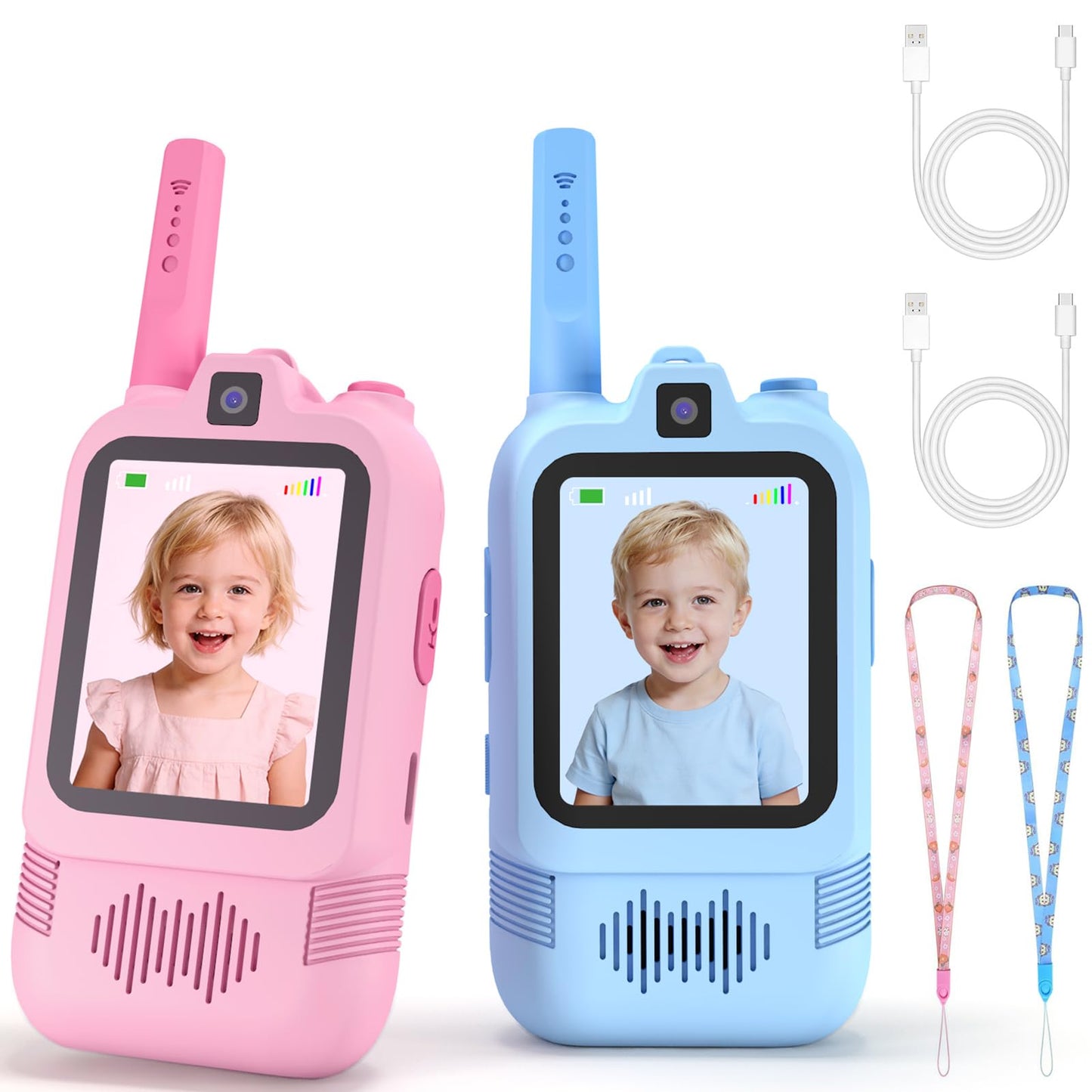 Video Walkie Talkies for Kids with Front and Rear Cameras, 2 Pack Long Range Rechargeable Kids Walkie Talkies with Video Call, Walkie Talkies Toy Gift for Indoor Outdoor Camping Hiking Boys Girls
