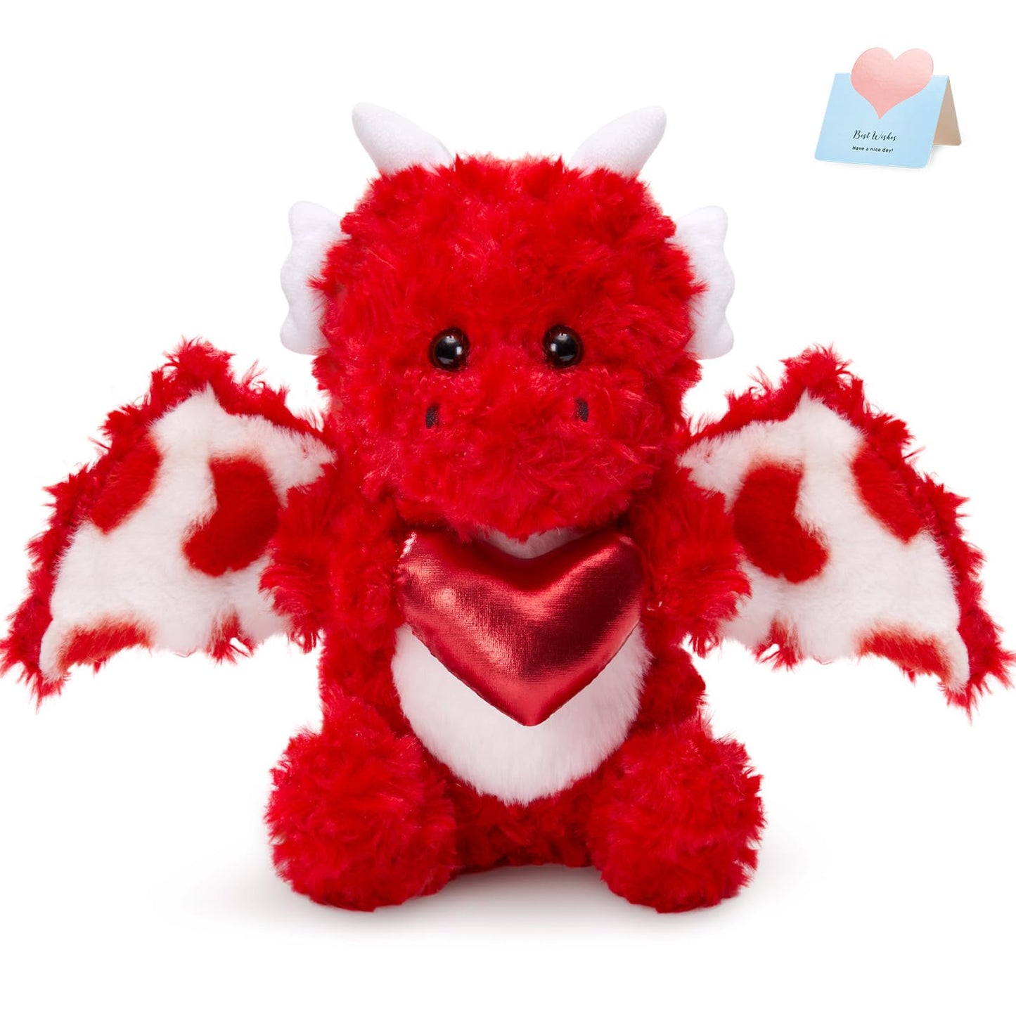 HappySpot Mother's Day Love Dragon Stuffed Animal, Soft Red Dinosaur Plush with Heart, Adorable Flying Dragon Plush Toys for Kids Girlfriend Wife Mother, 10''