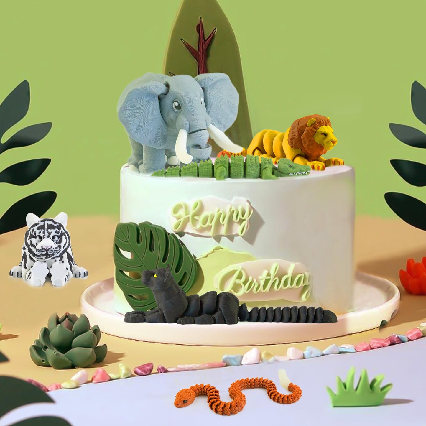 6PCS 3D Printed Safari Animals Figures Toys, Realistic Articulated Zoo Animal Toys Educational Learning Fidget Toy Cake Toppers Birthday Gift Party Favors Toy for Toddlers Kids Boys Girls
