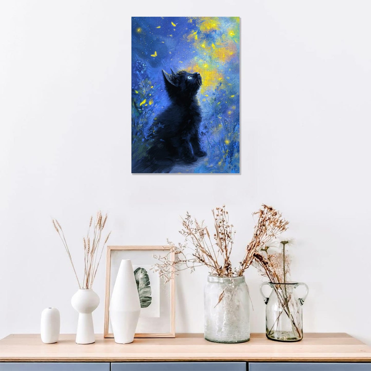 Great Jigsaw Puzzles for Adults 300 Pieces Starry Night Black Kitten Puzzles for Adults Toys Gift Family Decoration Kids Puzzle