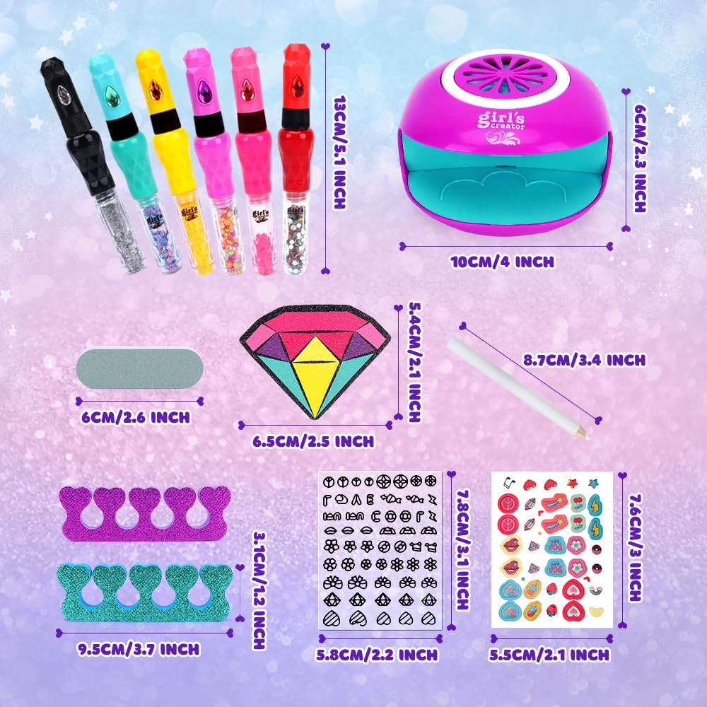 Nail Art Kit for Girls: Kids Nail Polish Set for Girls Toys Ages 8-12 Birthday Presents Gift Nail Set for Girl age 10-12丨Makeup Kit for Girl 10-12 Nail Art Studio