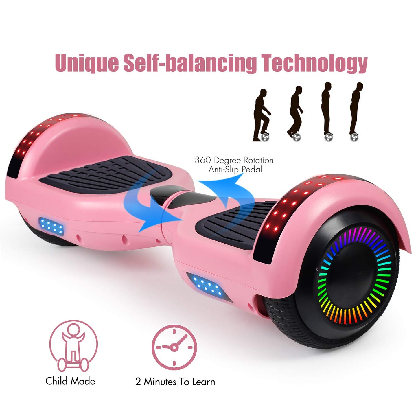 LIEAGLE Hoverboard, 6.5" Self Balancing Scooter Hover Board with Many Certified Wheels LED Lights for Kids Adults(A02 Pink)