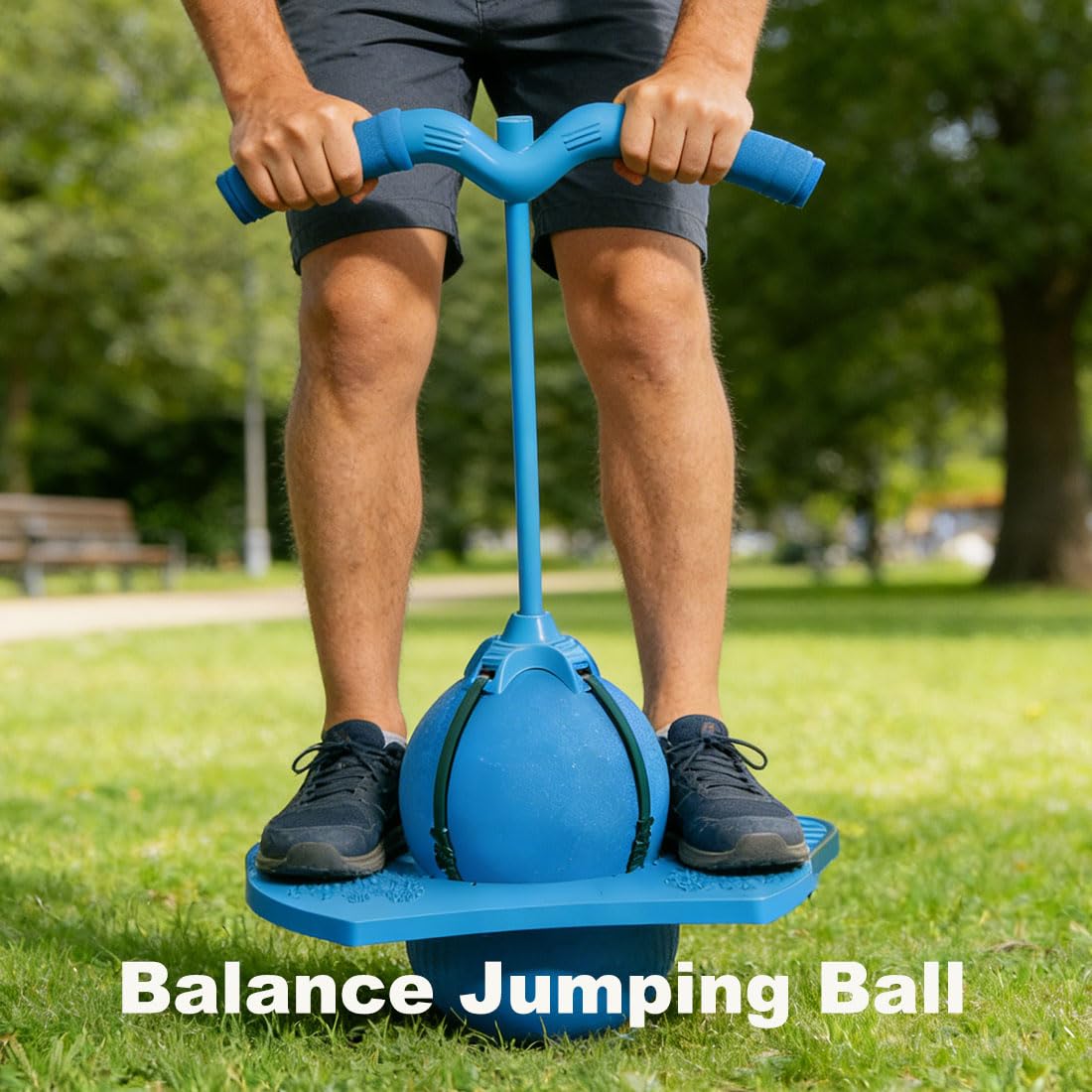 Balance Jumping Ball,Pogo Jumper with Handle and Ball Pump,High Jump Toy Bounce Jump Trick Board with Non-Slip Footpads,Perfect for Balance & Coordination (Blue)