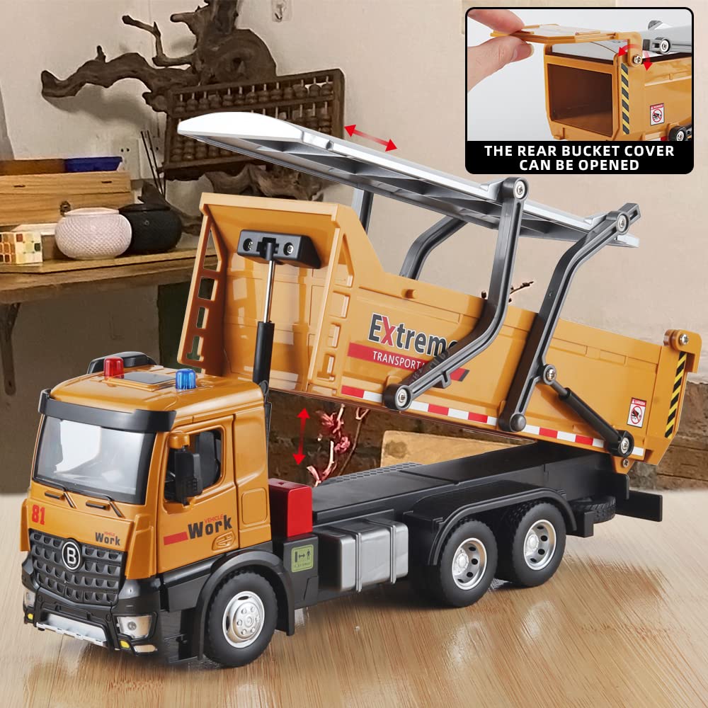OANMYJJO Children Dump Truck Toy Metal DieCast Construction Trucks,Construction Toys with Simulated Sounds and Lights,Dump Truck Toy with Openable Rear Hood,Dump Trucks for Boys Age 3 Year and UP